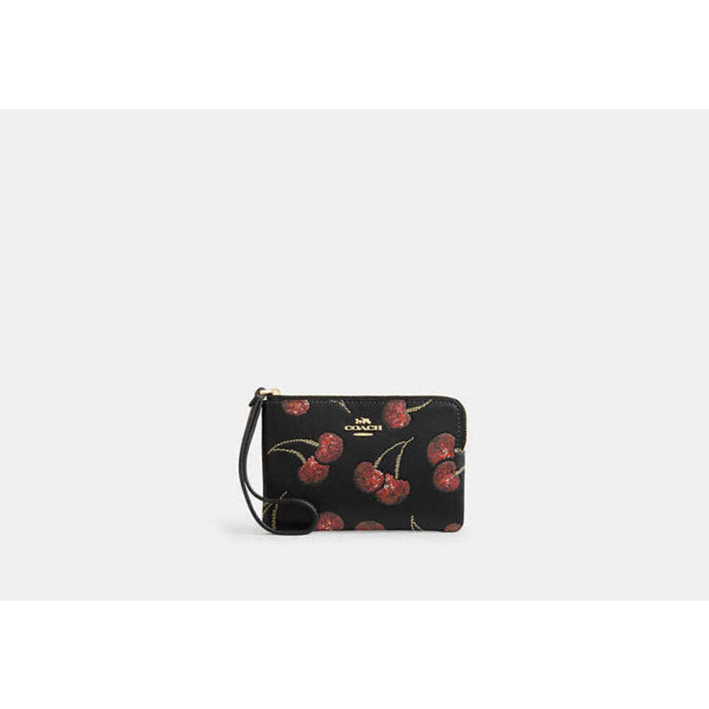 Coach Corner Zip Wristlet With Cherry Print